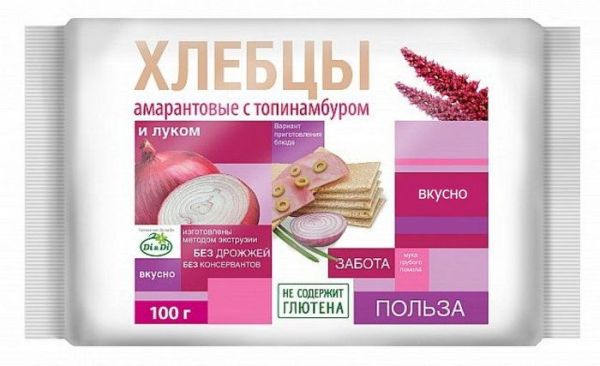 Изображение товара Ешь здорово хлебцы амарантовые с топинамбуром и луком, 100 г Ешь здорово хлебцы амарантовые с топинамбуром и луком, 100 г фотография